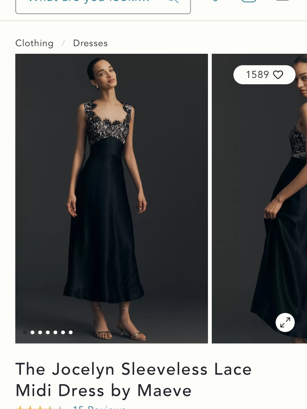 Maeve Black Satin Midi Dress with Ivory Lace Bodice - Picture 1 of 3